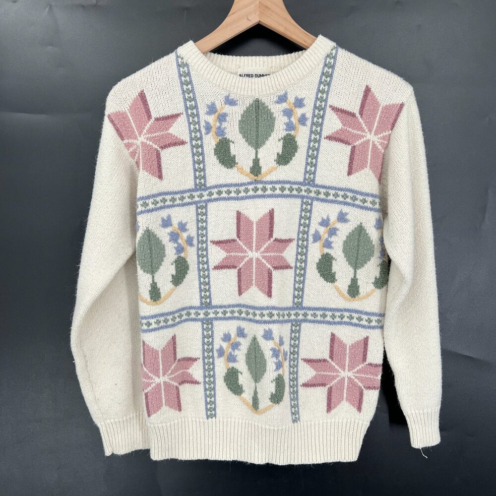 Vintage Alfred Dunner knit sweater grandma cottagecore floral embroidered M L - Picture 2 of 8